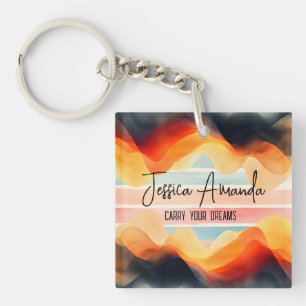 Personalised Bright Watercolor Colourful Stripe Key Ring