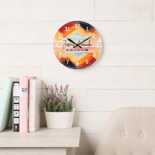 Personalised Bright Watercolor Colourful Stripe Large Clock
