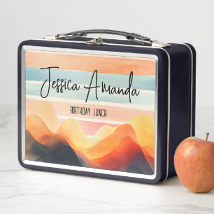 Personalised Bright Watercolor Colourful Stripe Metal Lunch Box