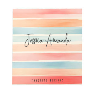 Personalised Bright Watercolor Colourful Stripe Notepad