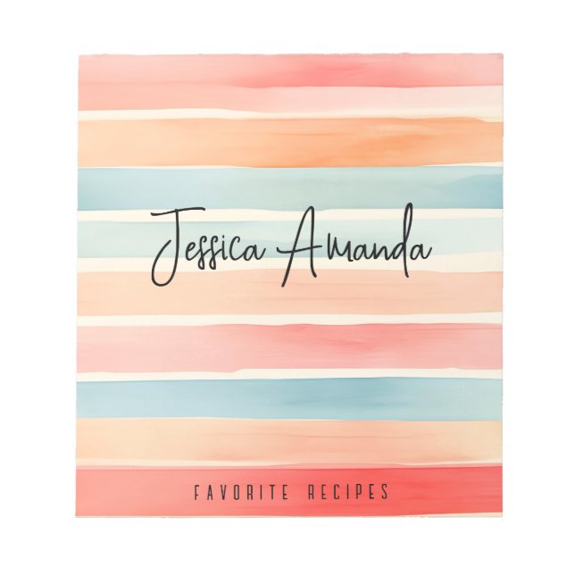 Personalised Bright Watercolor Colourful Stripe Notepad (Front)