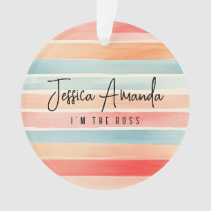 Personalised Bright Watercolor Colourful Stripe Ornament