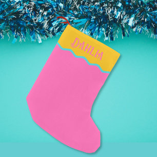 Personalised Bright Wavy Hot Pink Turquoise Orange Small Christmas Stocking