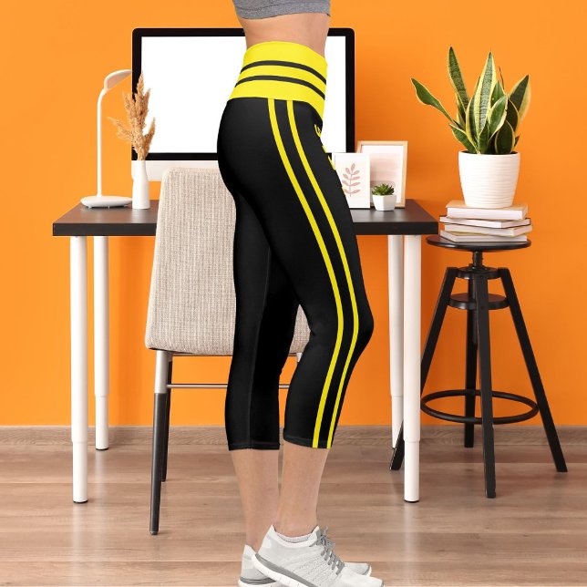 Personalised Bright Yellow Black Stripes Pet Cat Capri Leggings (Creator Uploaded)