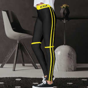 Personalised Bright Yellow Black Stripes Pet Mum Leggings