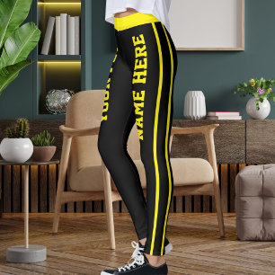 Personalised Bright Yellow Black Stripes Pet Names Leggings