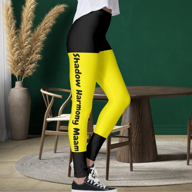 Personalised Bright Yellow Black Stylish Pet Name Leggings (Creator Uploaded)