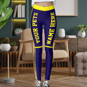Personalised Bright Yellow Dark Blue Pet Names Leggings