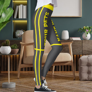 Personalised Bright Yellow Grey Stripes Pet Names Leggings