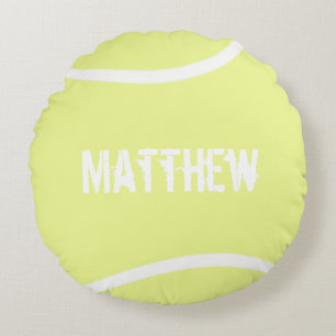 Personalised Bright Yellow Tennis Ball Round Cushion