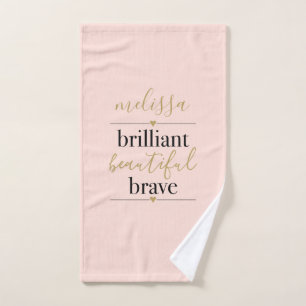 Personalised Brilliant Beautiful Brave Blush Pink Bath Towel Set
