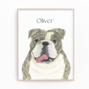 Personalised Brindle English Bulldog Art Photo Print