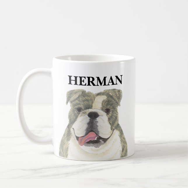Personalised Brindle English Bulldog Coffee Mug (Left)