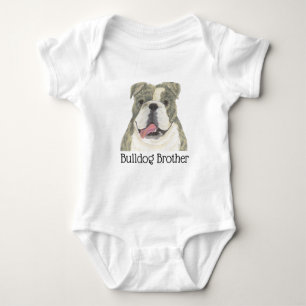 Personalised Brindle & White English Bulldog Dog Baby Bodysuit