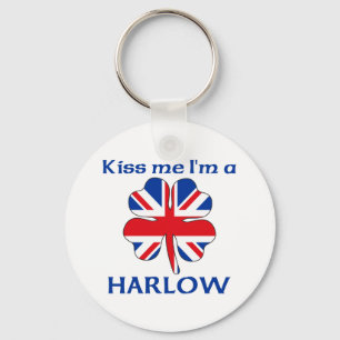 Personalised British Kiss Me I'm Harlow Key Ring
