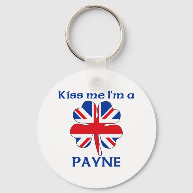 Personalised British Kiss Me I'm Payne Key Ring (Front)