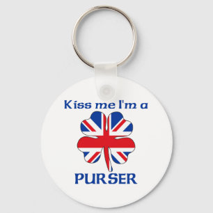 Personalised British Kiss Me I'm Purser Key Ring