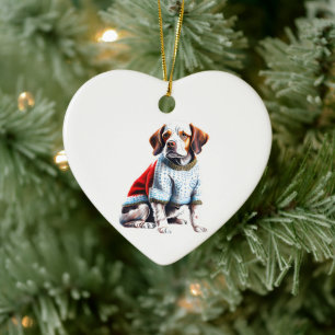 Personalised Brittany in Christmas Sweater Ceramic Ornament