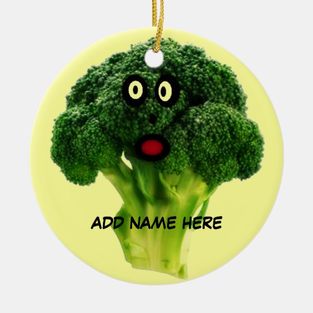 Personalised Broccoli Cartoon Ceramic Tree Decoration (Front)