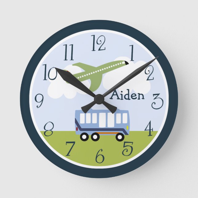 Personalised Brody Transportation Kids Clock (Front)