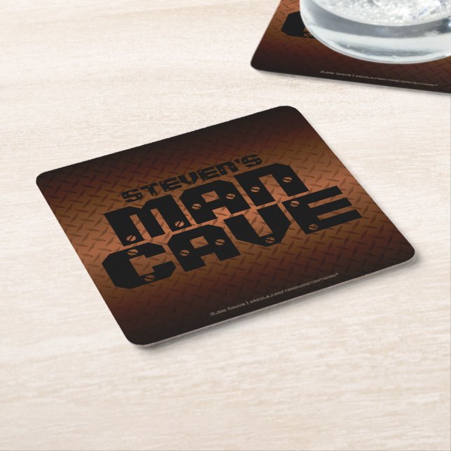 Personalised Bronze Diamond Plate Man Cave Square Paper Coaster (Angled)