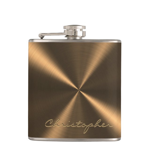Personalised Bronze Metallic Radial Texture Hip Flask (Front)