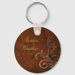 Personalised Bronze Scroll Leaf Keychain