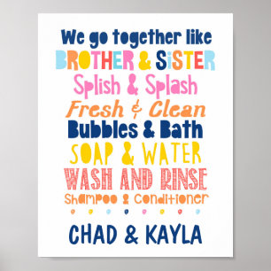 Personalised Brother & Sister Bathroom Colourful P Poster