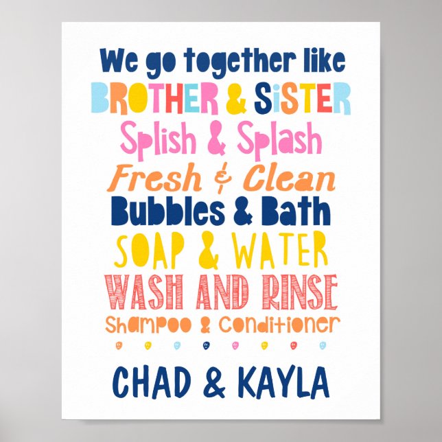 Personalised Brother & Sister Bathroom Colourful P Poster (Front)