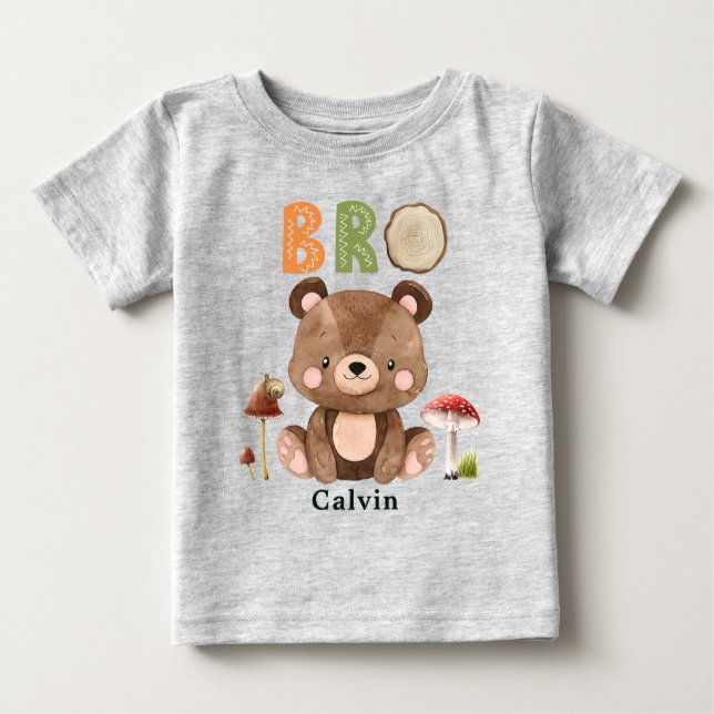 Personalised Brother Woodland First Birthday Baby T-Shirt (Front)