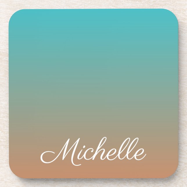 Personalised brown and blue ombre coaster (Front)