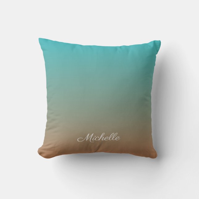 Personalised brown and blue ombre cushion (Front)