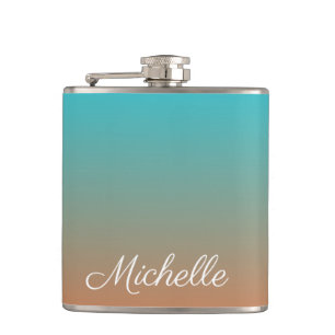 Personalised brown and blue ombre hip flask
