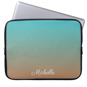 Personalised brown and blue ombre laptop sleeve