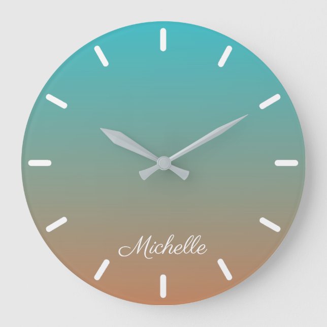 Personalised brown and blue ombre large clock (Front)