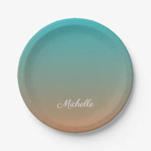 Personalised brown and blue ombre paper plate