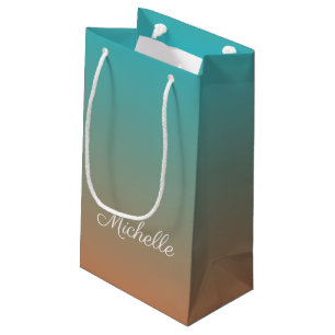 Personalised brown and blue ombre small gift bag