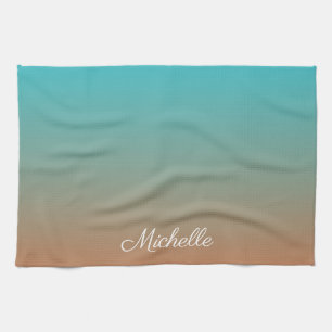Personalised brown and blue ombre tea towel