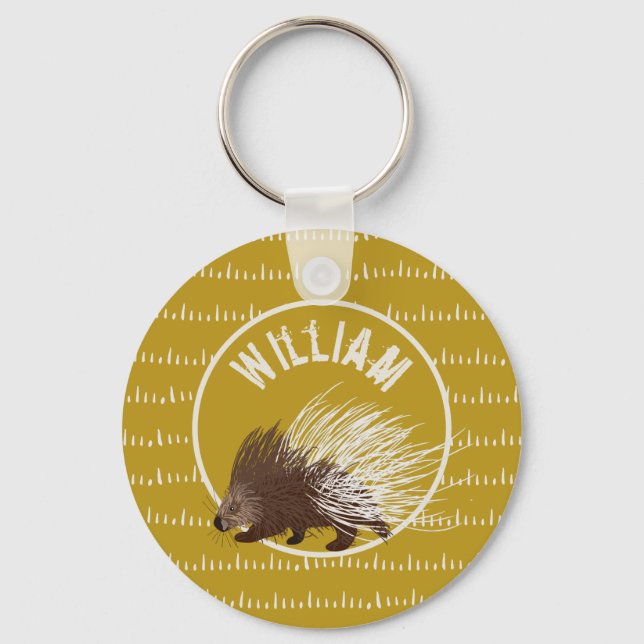 Personalised Brown and Mustard Porcupine Keychain (Front)