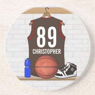 Personalised Brown and Red Basketball Jersey Coaster