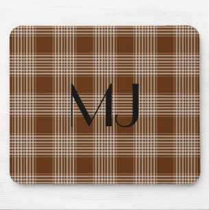 Personalised Brown and White Plaid Tartan Pattern Mouse Pad