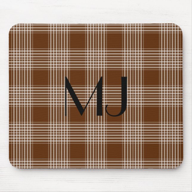 Personalised Brown and White Plaid Tartan Pattern Mouse Pad (Front)