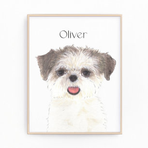 Personalised Brown and White Shih Tzu Art Photo Print