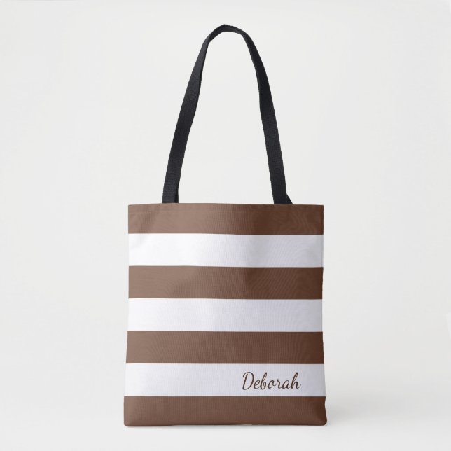 Personalised Brown and White Striped Tote (Front)