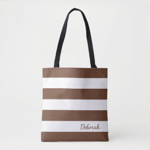 Personalised Brown and White Striped Tote Bag