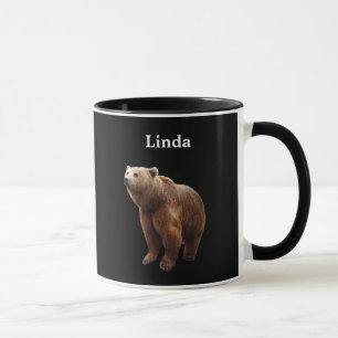 Personalised Brown Bear On Black Mug