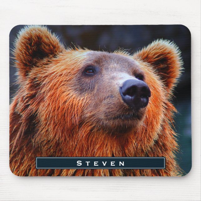 Personalised Brown Bear Portrait Wildlife Photo Mouse Pad (Front)