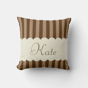 Personalised Brown Beige Stripes Polka Dots Design Cushion