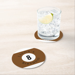 Personalised Brown Billiard Pool Ball Birthday Round Paper Coaster