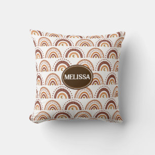 Personalised Brown Boho Rainbow Whimsical Pattern Cushion